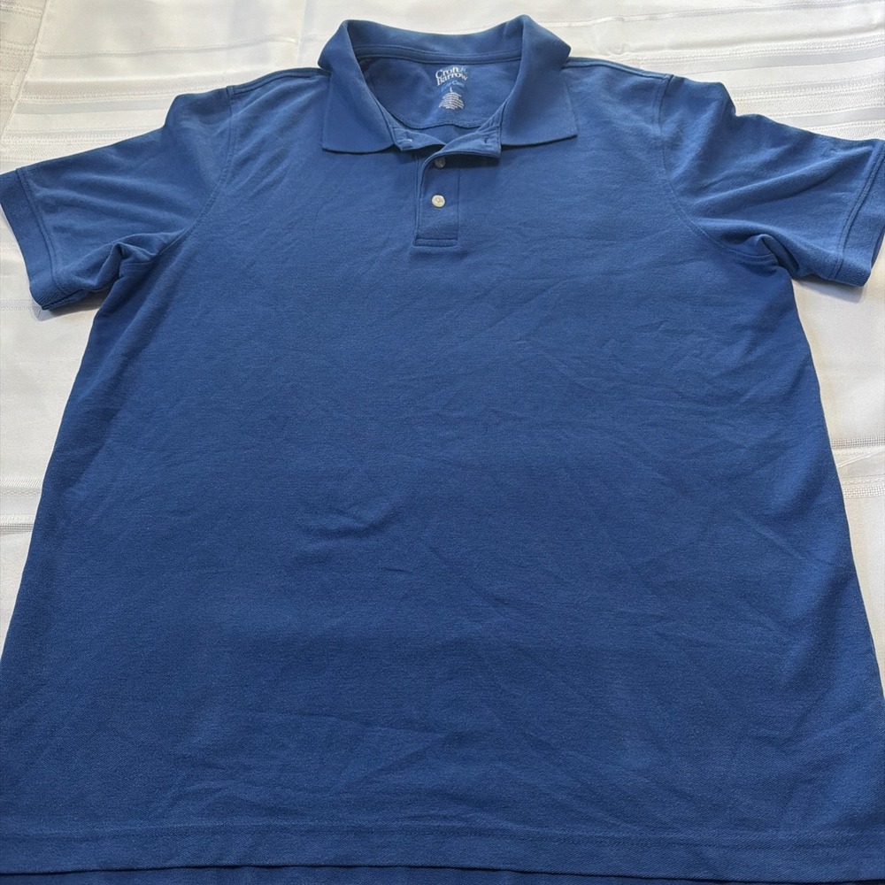 Croft & Barrow Mens Blue Easy Care Short Sleeve Polo Shirt Large Pique Knit